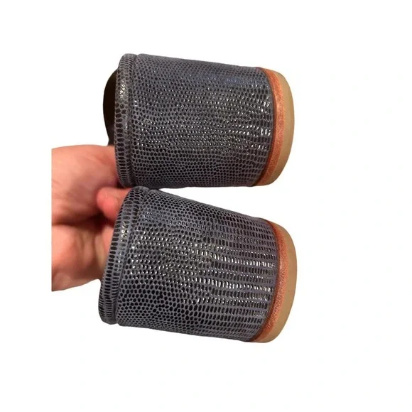 No.6 Orlando Woven hand made blue scaled stamped suede wedges - Picture 2 of 5